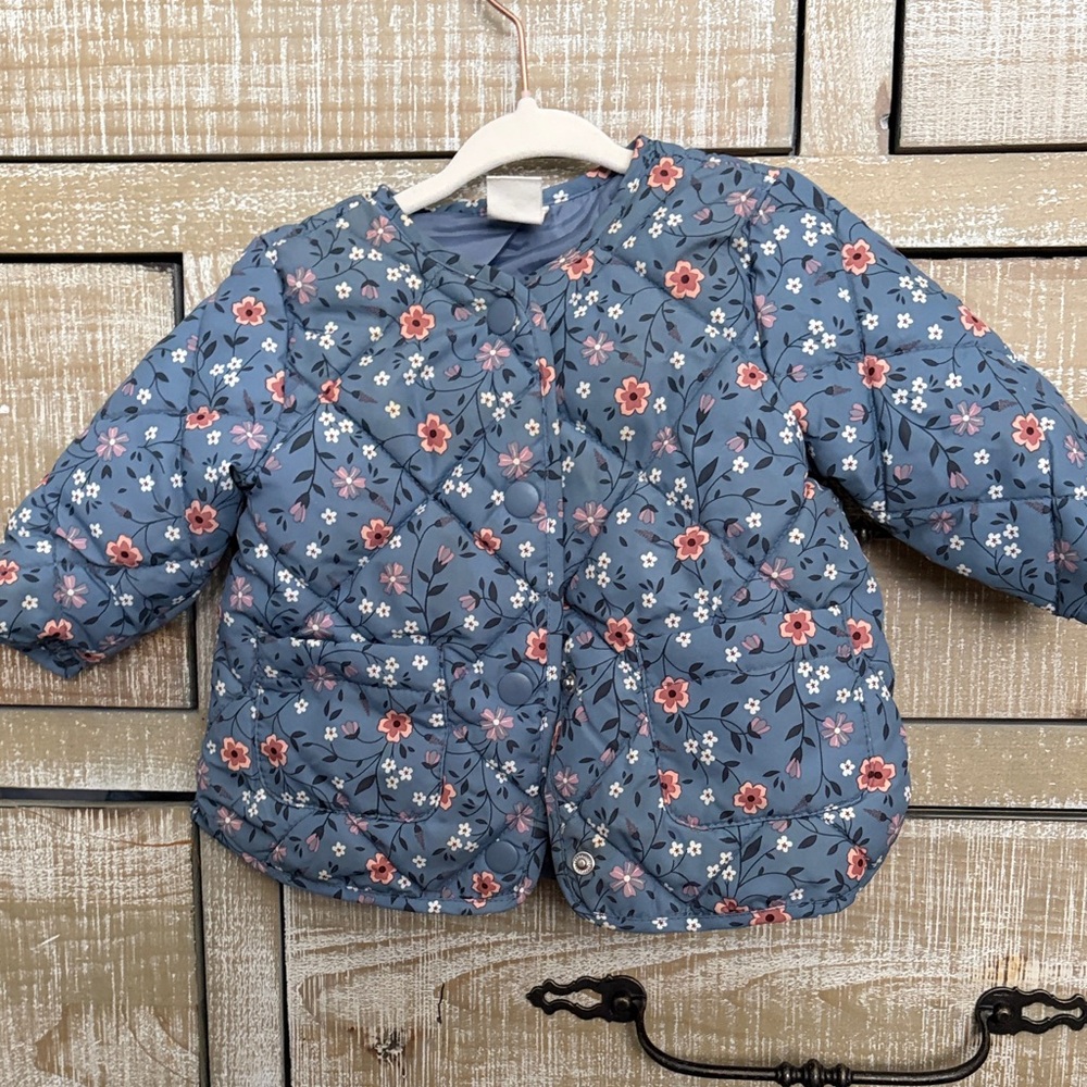 H&M Kids Floral Puffer Jacket - Blue and Pink